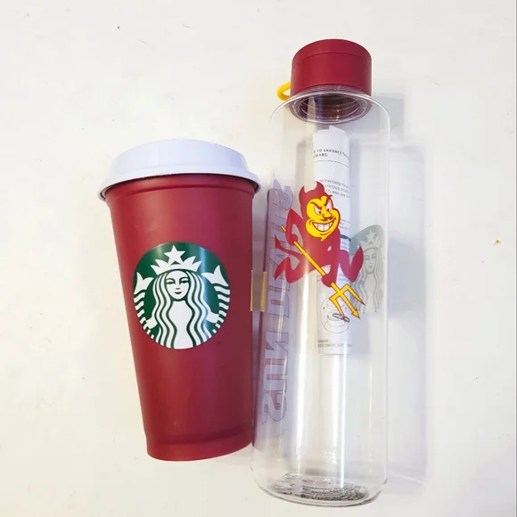 Starbucks | Kitchen | Starbucks Asu Plastic Reusable Water Bottle Tumbler  Go Cup Set | Poshmark